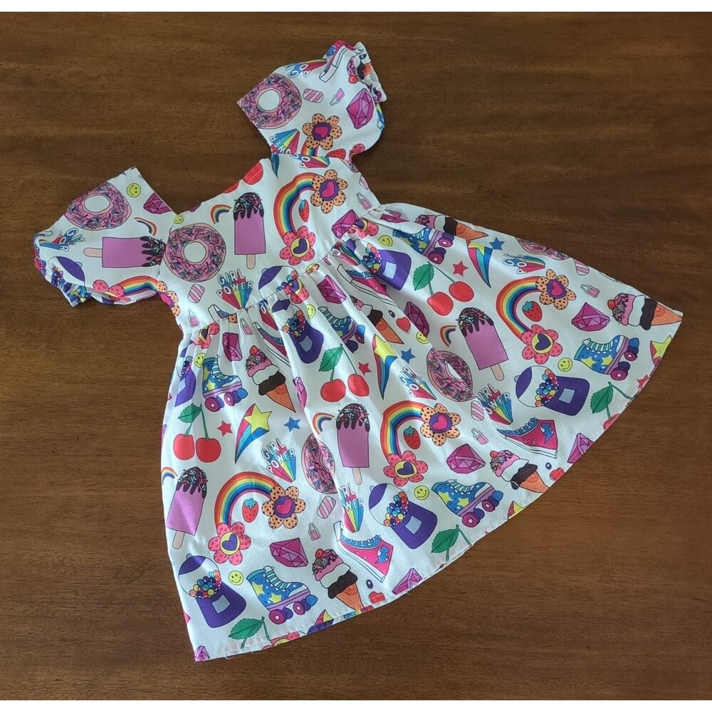 Lola and the boys Girl Power print Puff sleeve dress size 4 GUC